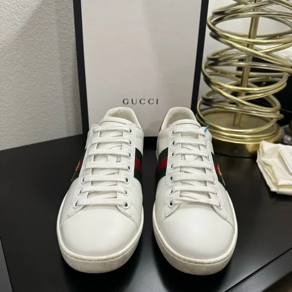 Gucci Ace Embroidered Bee Web Sneaker Leather White 36 - Picture 2 of 8